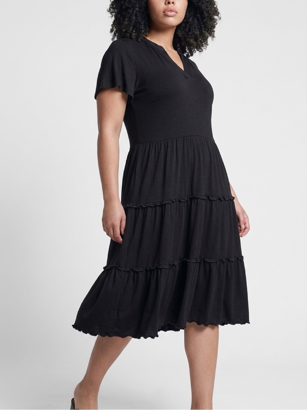 Lucky Brand Short Sleeve Split Neck Tiered Knit Dress Casual Comfy Vibes